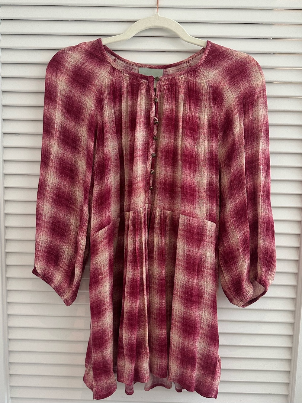 Anthropologie MAEVE Half-Button Plaid Blouse